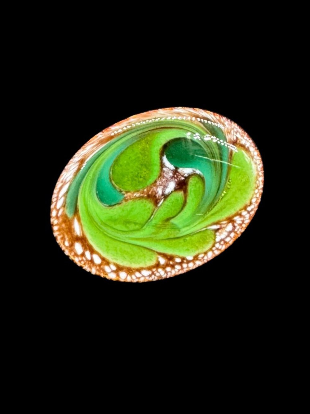 Vintage Oval Brooch Enamel on Copper Green Signed Aurèle Gagnon